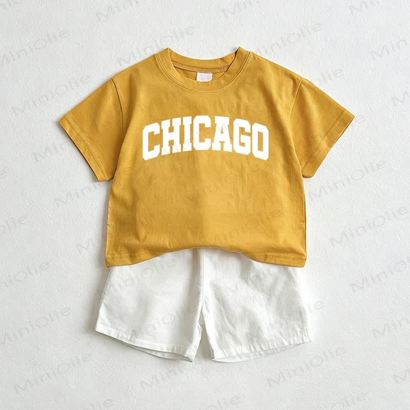 CHICAGOベビーTシャツ＆ショートパンツ 2点セット - 黄色と白 - 3～5歳 - image 1