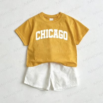 CHICAGOベビーTシャツ＆ショートパンツ 2点セット - 黄色と白 - 3～5歳 - image 1