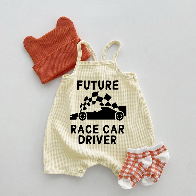 FUTURE RACE CAR DRIVERベビーワッフルサスペンダーロンパース - ベージュ - 18～24ヶ月 - image 1