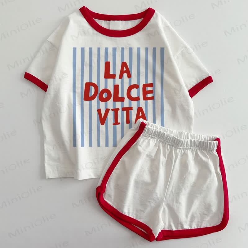 LA DOLCE VITATシャツ＆ショートパンツ 2点セット - 白と赤 - 3～5歳 - image 1
