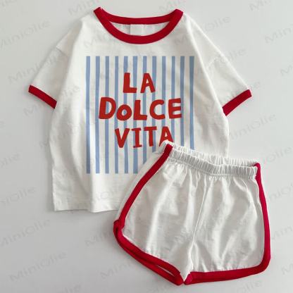 LA DOLCE VITATシャツ＆ショートパンツ 2点セット - 白と赤 - 3～5歳 - image 1