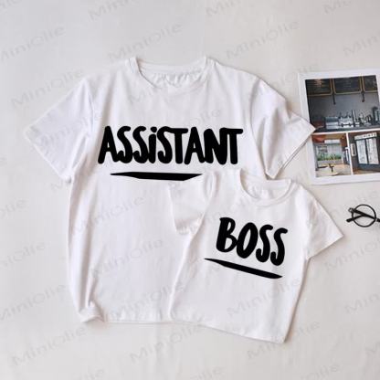 ASSISTANT/BOSSベビー ホワイト ファミリーお揃いTシャツ - 白 - 大人用Tシャツ: XL - image 1