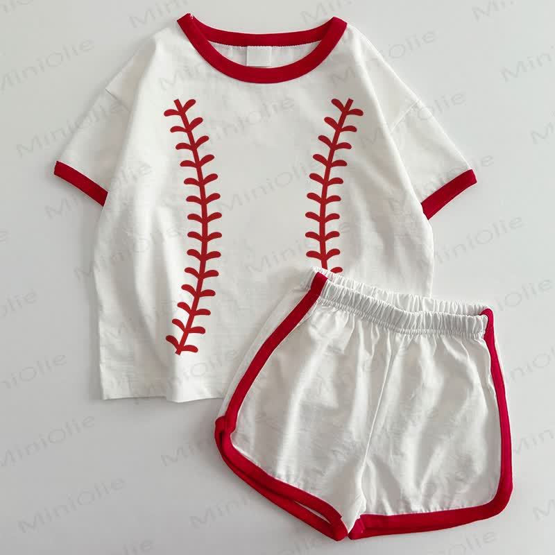 ベビー用野球Tシャツ＆ショートパンツ2点セット - 白と赤 - 3～5歳 - image 1