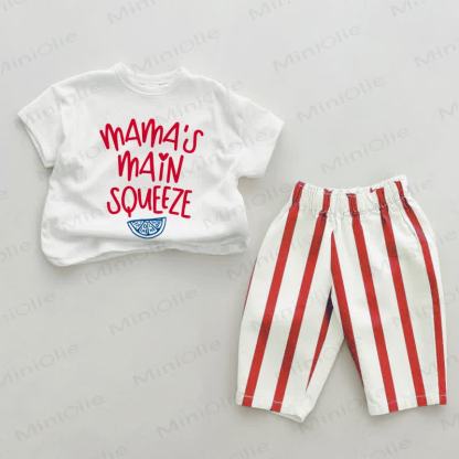 MAMA'S MAIN SQUEEZEベビーレモンレッドストライプ2点セット - 白と赤 - 2～3歳 - image 1