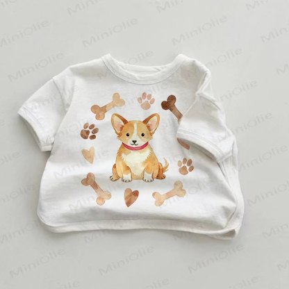 子犬の骨柄Tシャツ - 白 - 18～24ヶ月 - image 1