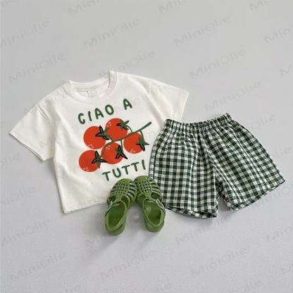 CIAO A TUTTIベビーTシャツとチェック柄ショートパンツの2点セット - ホワイト＆グリーン - 3～5歳 - image 1