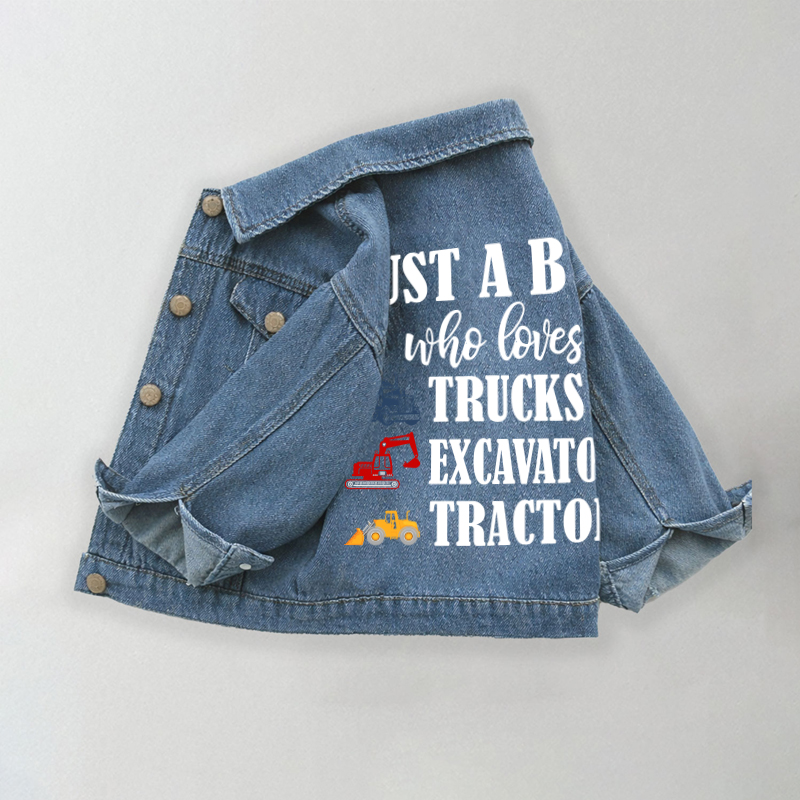 JUST A BOY WHO LOVES TRUCKS EXCAVATORS TRACTORSの幼児用デニムジャケット - 青 - 10-11歳 - image 1