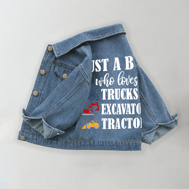 JUST A BOY WHO LOVES TRUCKS EXCAVATORS TRACTORSの幼児用デニムジャケット - 青 - 10-11歳 - image 1