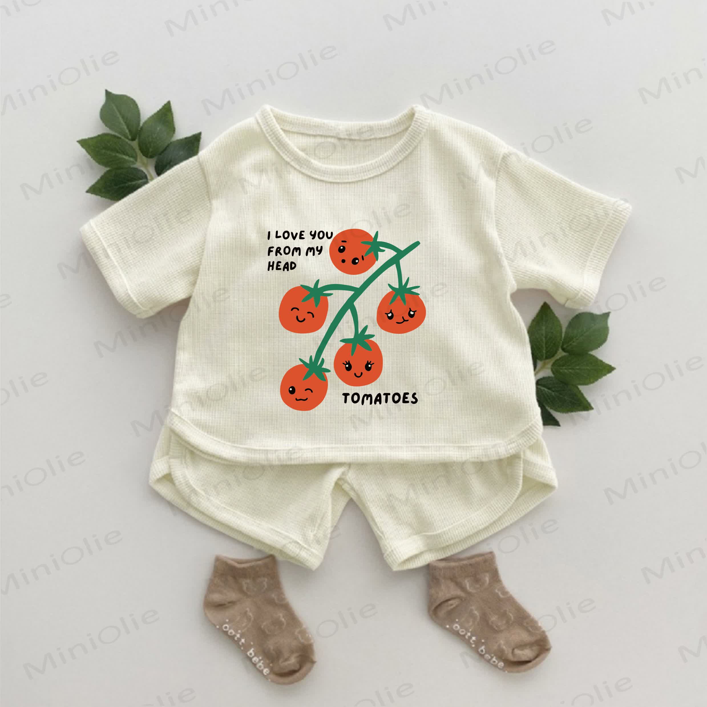 I LOVE YOU FROM MY HEAD TOMATOESベビートマト柄ワッフル 2枚セット - アプリコット - 2～3歳 - image 1