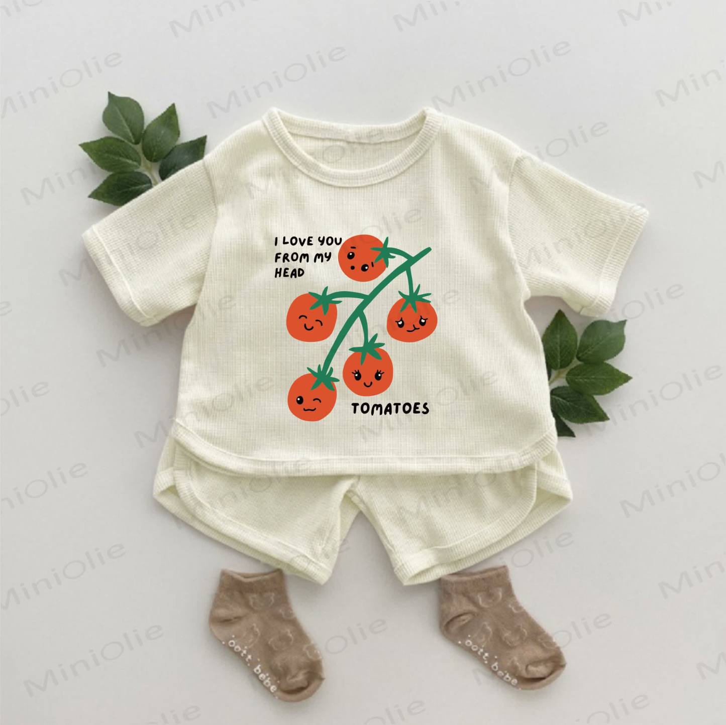 I LOVE YOU FROM MY HEAD TOMATOESベビートマト柄ワッフル 2枚セット - アプリコット - 2～3歳 - image 1