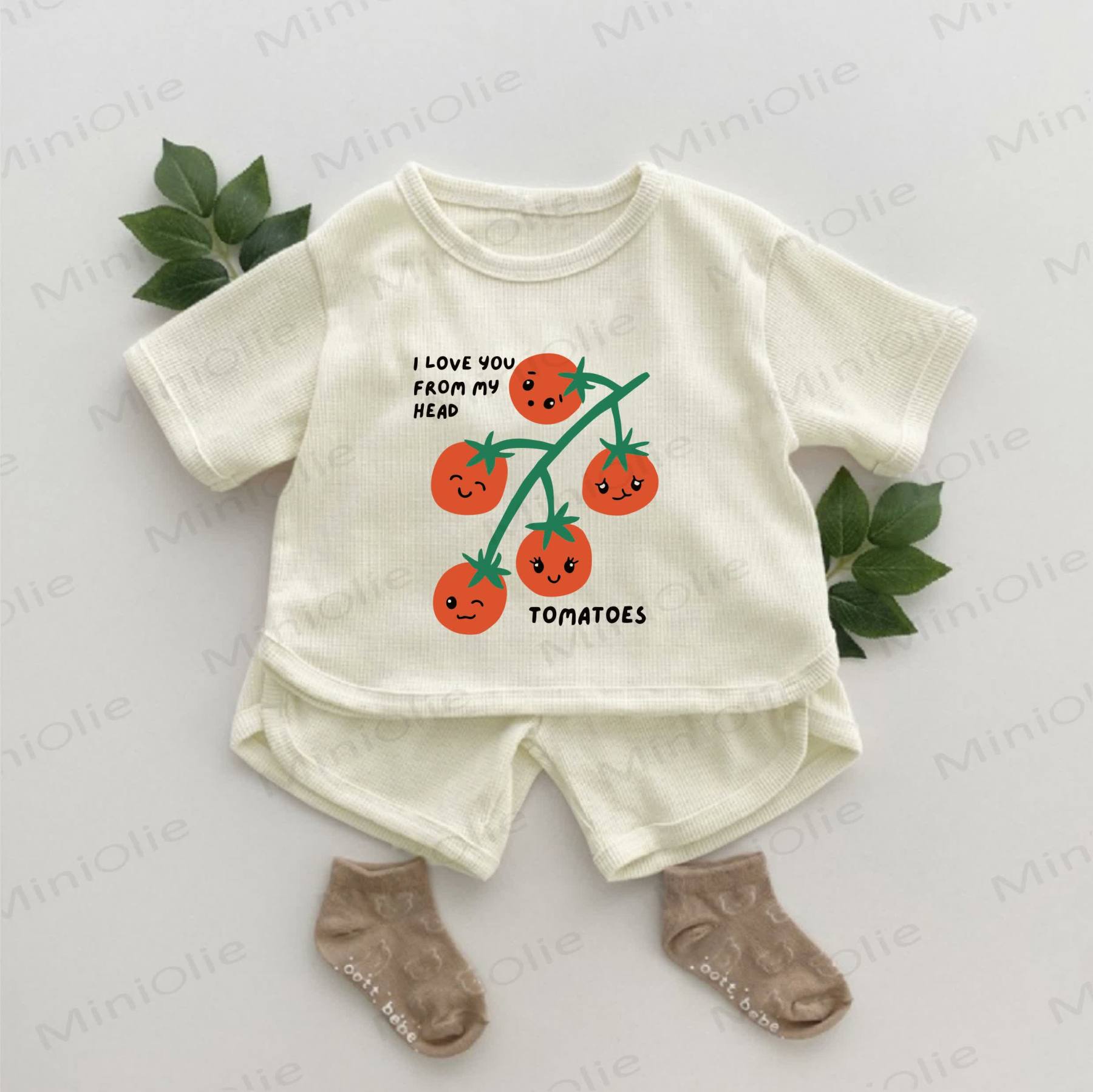I LOVE YOU FROM MY HEAD TOMATOESベビートマト柄ワッフル 2枚セット - アプリコット - 2～3歳 - image 1