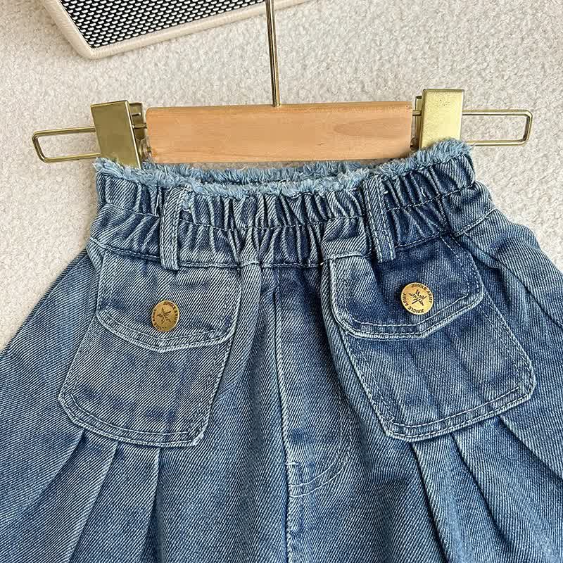 幼児用女の子向けブルーの裾ほつれデニムジャケットとスカートのツーピースセット - image 9