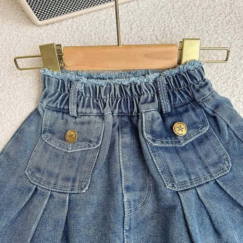 幼児用女の子向けブルーの裾ほつれデニムジャケットとスカートのツーピースセット - image 9