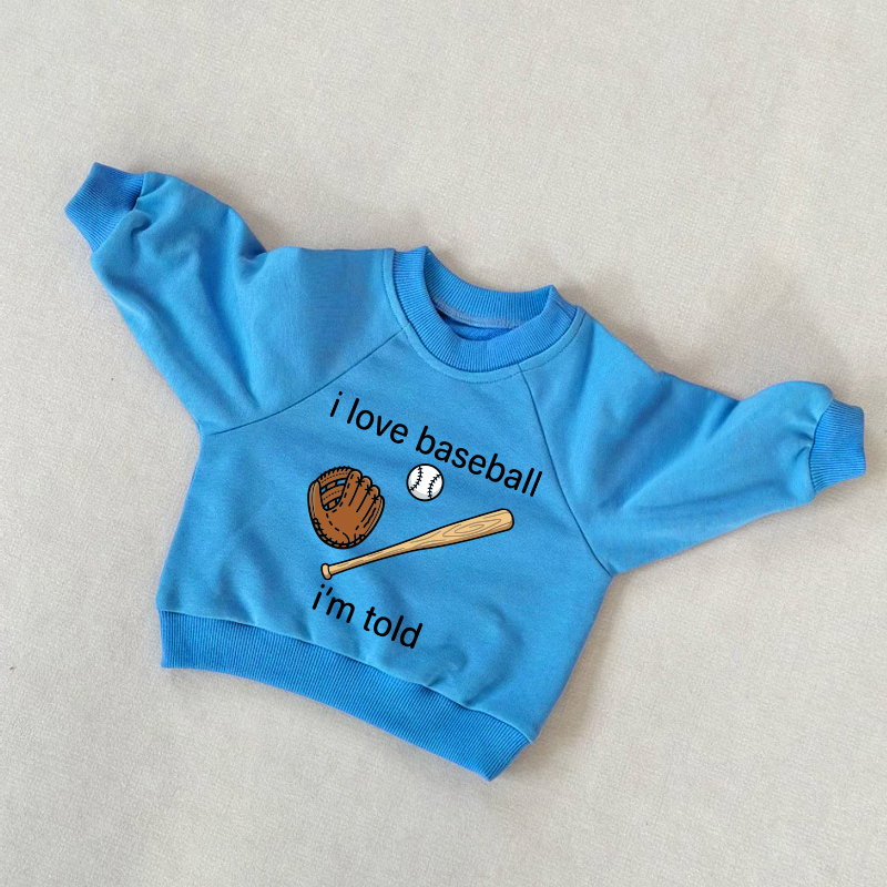 「I LOVE BASEBALL I'M TOLD幼児用ブルースウェットシャツ - 青 - 3～5歳 - image 1