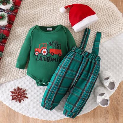MY 1ST CHRISTMASベビー チェック柄 2ピースセット（帽子付き） - 緑 - 12～18ヶ月 - image 3