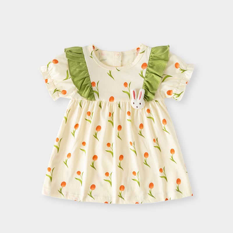 幼児用女の子向けうさぎと花柄のサマーDress - ベージュ - 5～6歳 - image 4