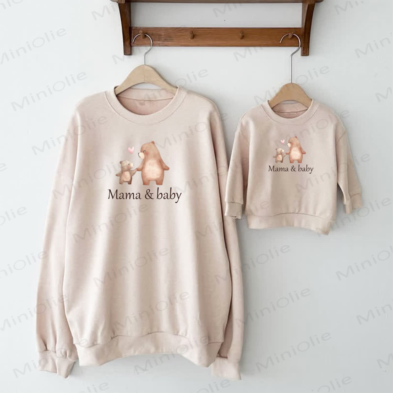 MAMA & BABYママと私のお揃いスウェットシャツ - ベージュ - 大人用スウェットシャツ：XL - image 1