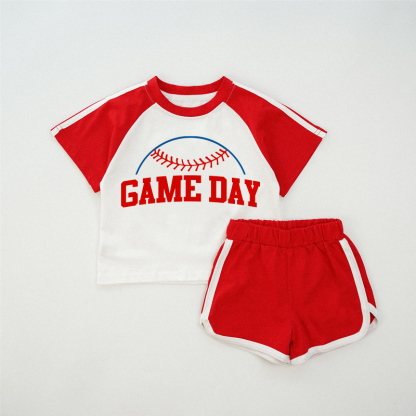 GAME DAYベビー野球 レッド ラグランTシャツセット - 赤 - 2～3歳 - image 1