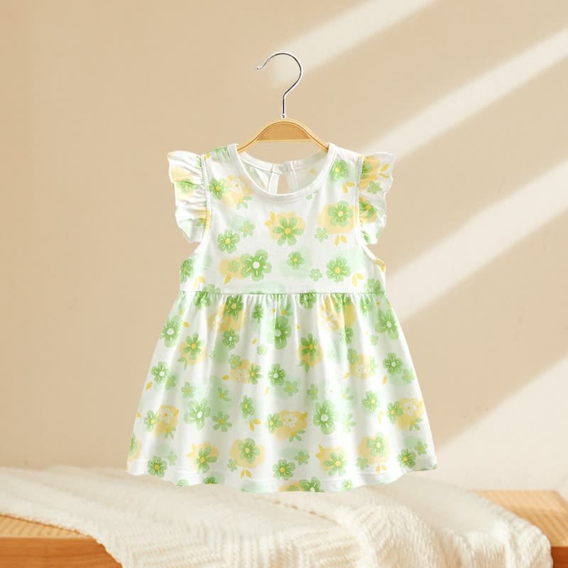 幼児用ベビーガールズプリントフリル袖サマーDress - 緑の花 - 4～5歳 - image 4