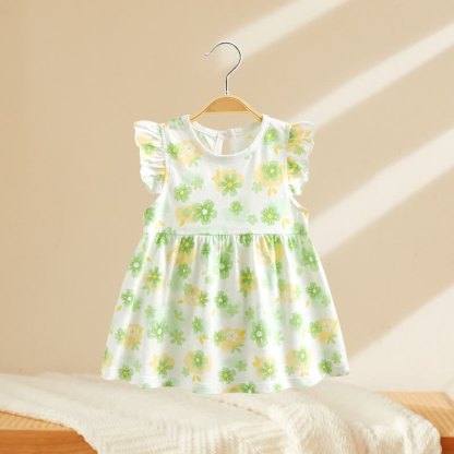 幼児用ベビーガールズプリントフリル袖サマーDress - 緑の花 - 4～5歳 - image 4
