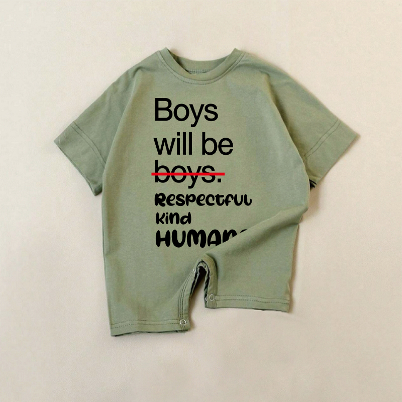 BOYS WILL BE BOYS. RESPECTFUL KIND HUMANS。ベビーグリーンロンパース - 緑 - 18～24ヶ月 - image 1