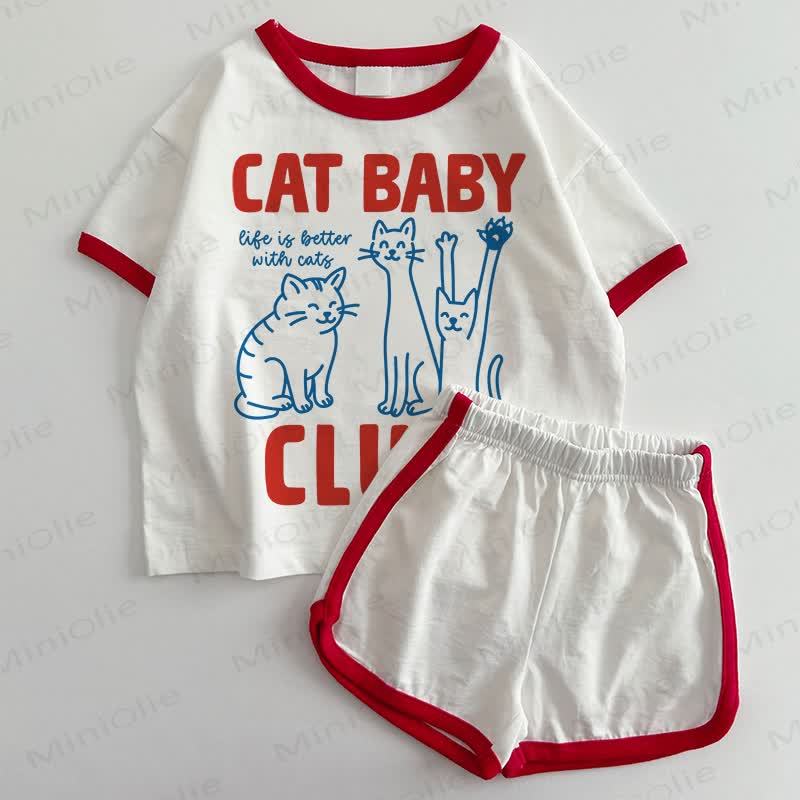 CAT BABY CLUBベビーTシャツ＆ショートパンツ 2点セット - 白と赤 - 3～5歳 - image 1