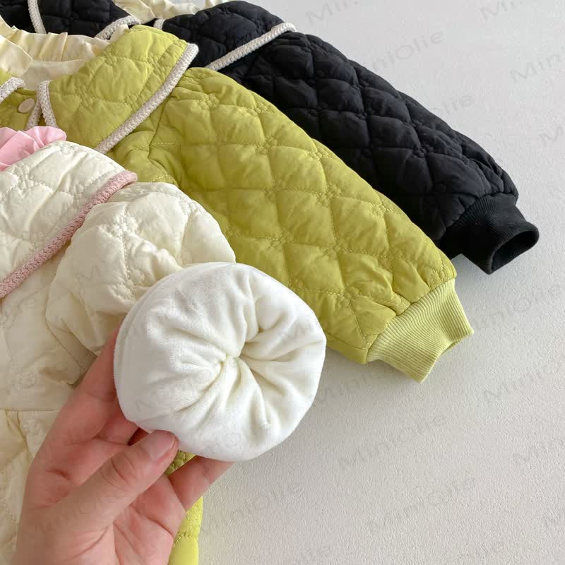 女の子用無地スウィートラペルアウター - image 8