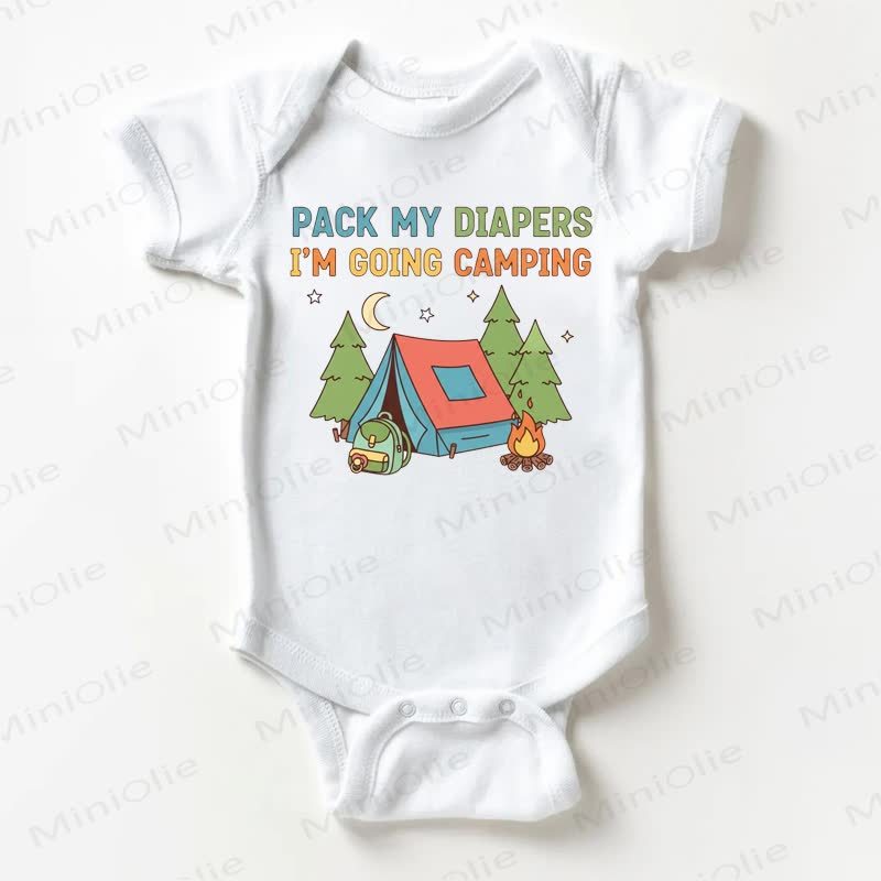 PACK MY DIAPERS I'M GOING CAMPING！ベビー用ホワイトボディスーツ - 白 - 18～24ヶ月 - image 1