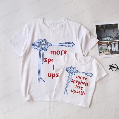 MORE SPAGHETTI LESS UPSETTI！ファミリーお揃いTシャツ - 白 - 大人用Tシャツ: XL - image 1