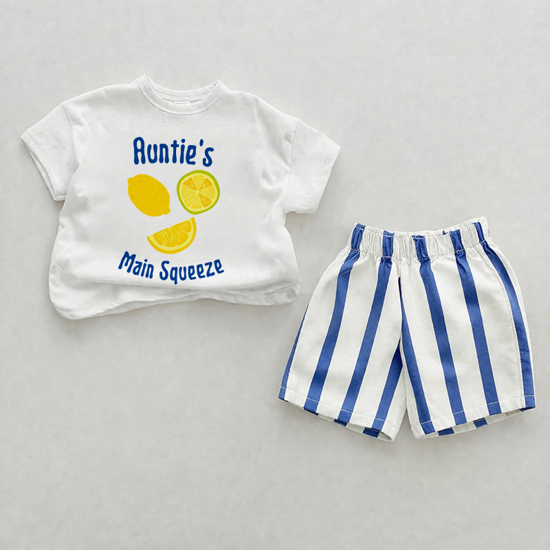 AUNTIE'S MAIN SQUEEZEベビーブルー縦ストライプ ツーピース ショートパンツセット - ホワイト＆ブルー - 2～3歳 - image 1