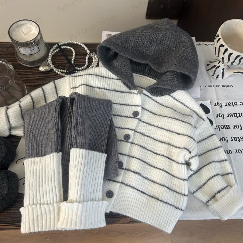 幼児用女の子用ストライプニットセーター/レギンス - レギンス - 10歳 - image 3