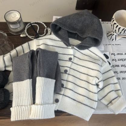 幼児用女の子用ストライプニットセーター/レギンス - レギンス - 10歳 - image 3