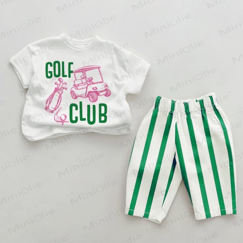 GOLF CLUBベビーグリーン 縦ストライプ 2点セット - ホワイト＆グリーン - 2～3歳 - image 1