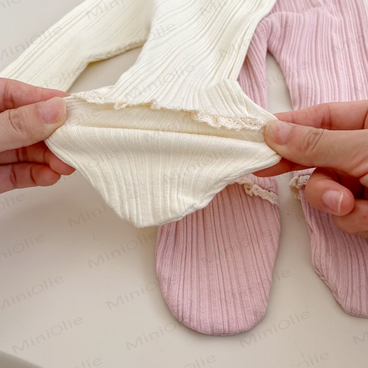 ベビー幼児女の子用無地レースリブレギンス - image 12