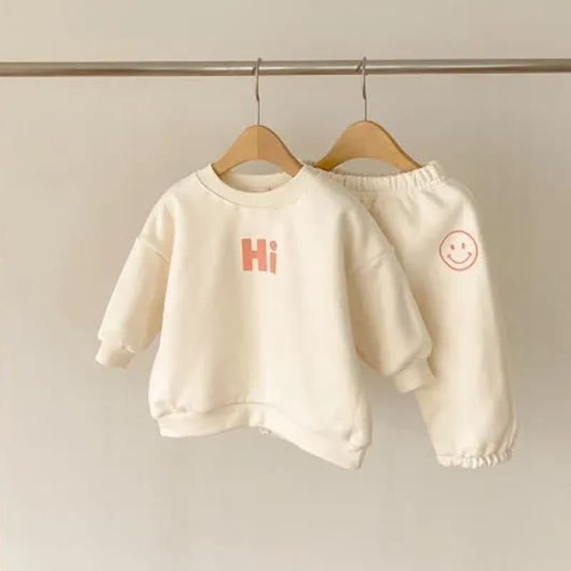 HI幼児用ハッピーフェイスプリントスウェットシャツとジョガーパンツの2点セット - ベージュ - 5～6歳 - image 4