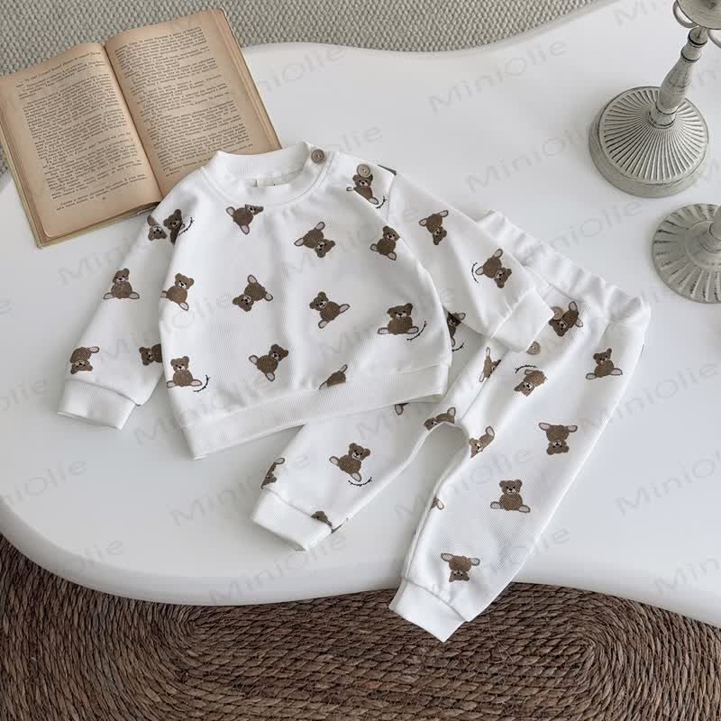 ベビーボーイ ベアニット ホワイト 2ピースセット - image 3