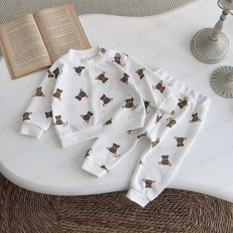 ベビーボーイ ベアニット ホワイト 2ピースセット - image 3