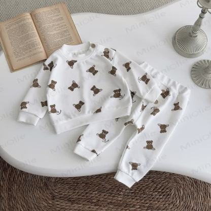 ベビーボーイ ベアニット ホワイト 2ピースセット - image 3