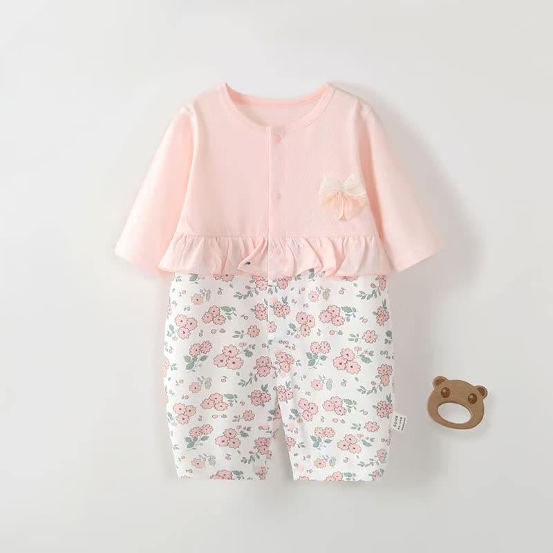 ベビー用花柄/うさぎ柄フリルロンパース - ピンクの花 - 12～18ヶ月 - image 3