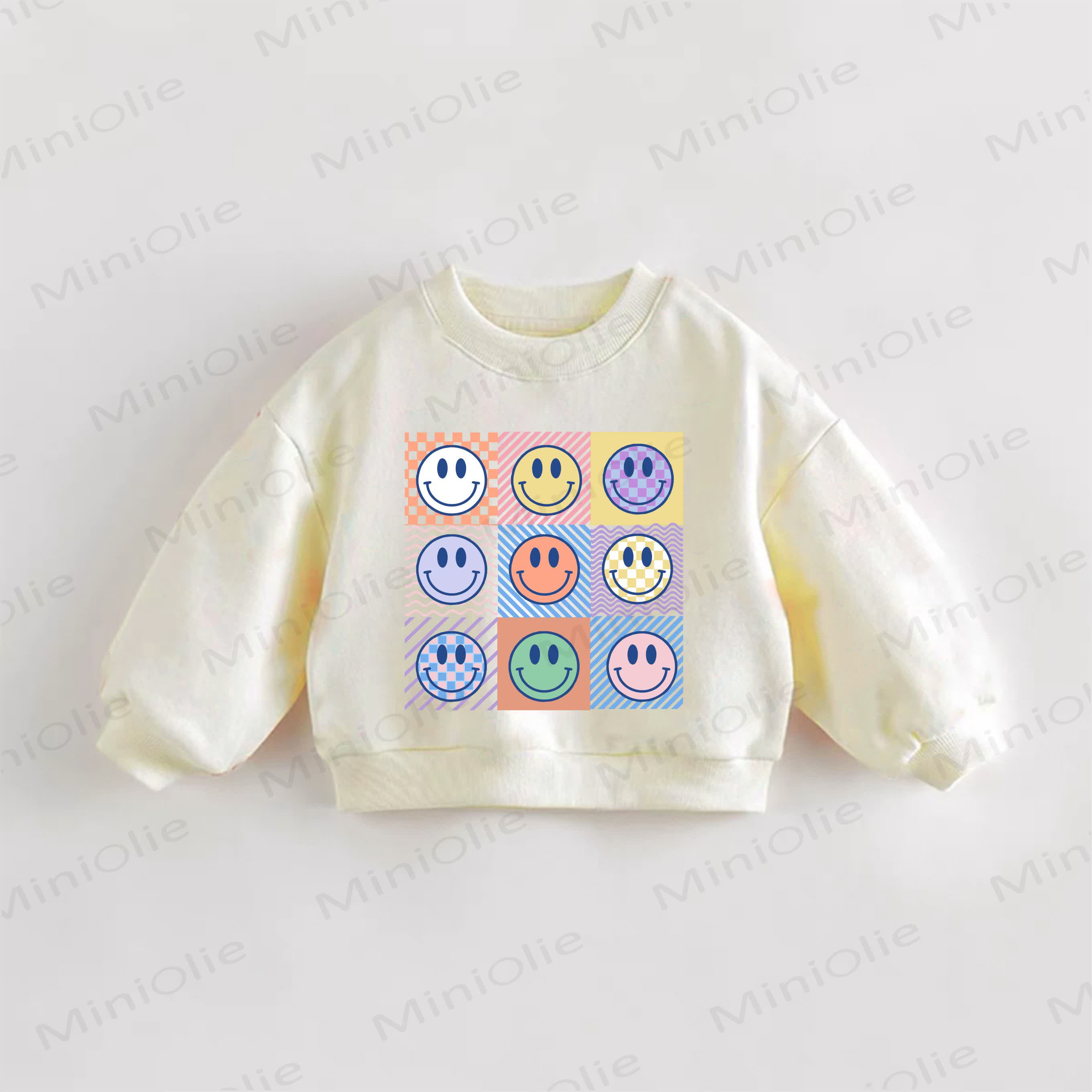 ベビー・幼児用スマイルフェイスプリントチェック柄スウェットシャツ - クリーム - 3～5歳 - image 1