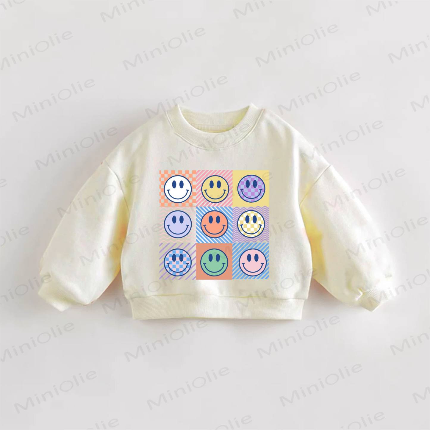 ベビー・幼児用スマイルフェイスプリントチェック柄スウェットシャツ - クリーム - 3～5歳 - image 1