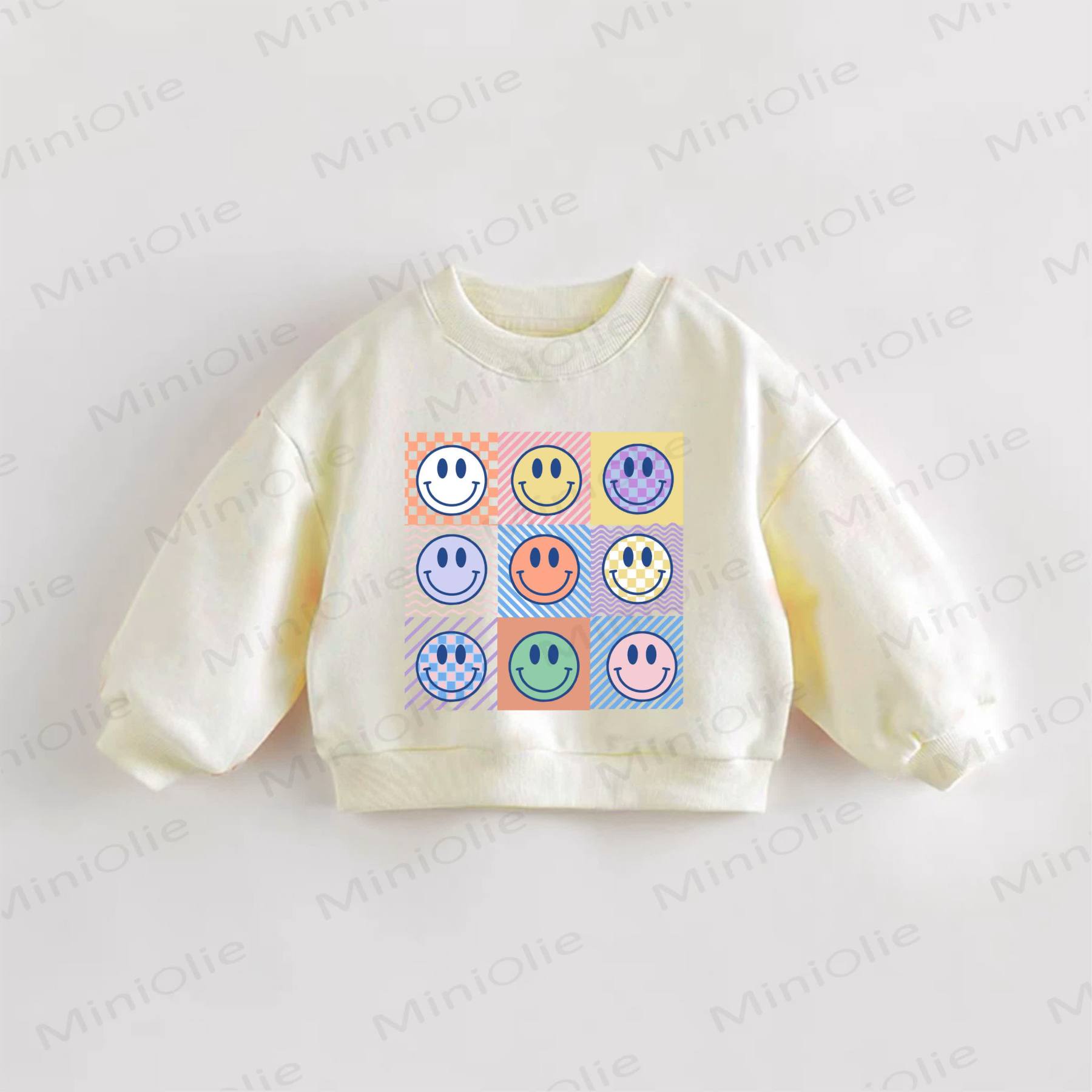 ベビー・幼児用スマイルフェイスプリントチェック柄スウェットシャツ - クリーム - 3～5歳 - image 1