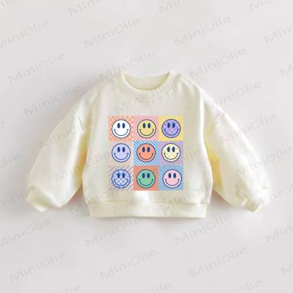 ベビー・幼児用スマイルフェイスプリントチェック柄スウェットシャツ - クリーム - 3～5歳 - image 1