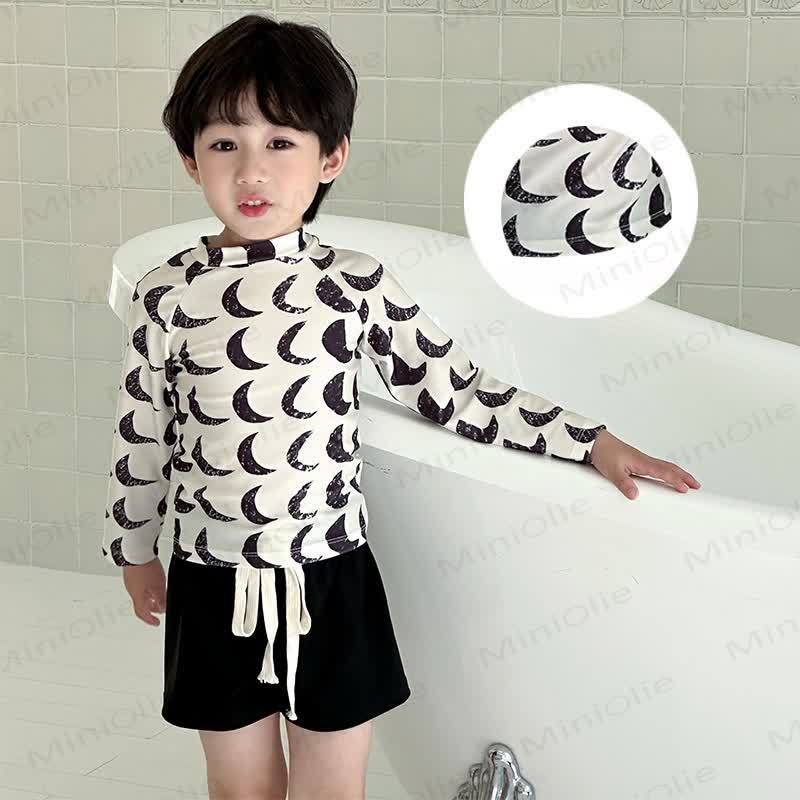 幼児男の子用日焼け防止ラッシュガード水着2点セット（スイムキャップ付き） - 白 - 8-9T - image 4