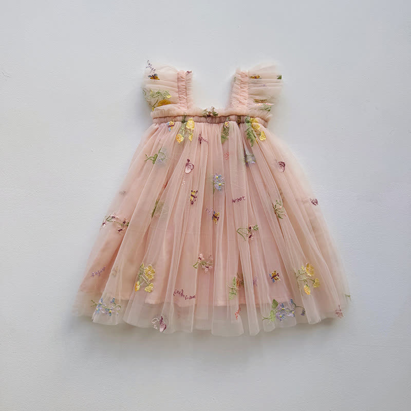 幼児用女の子用フラワーメッシュフライングスリーブDress - ピンク - 5～7歳 - image 7