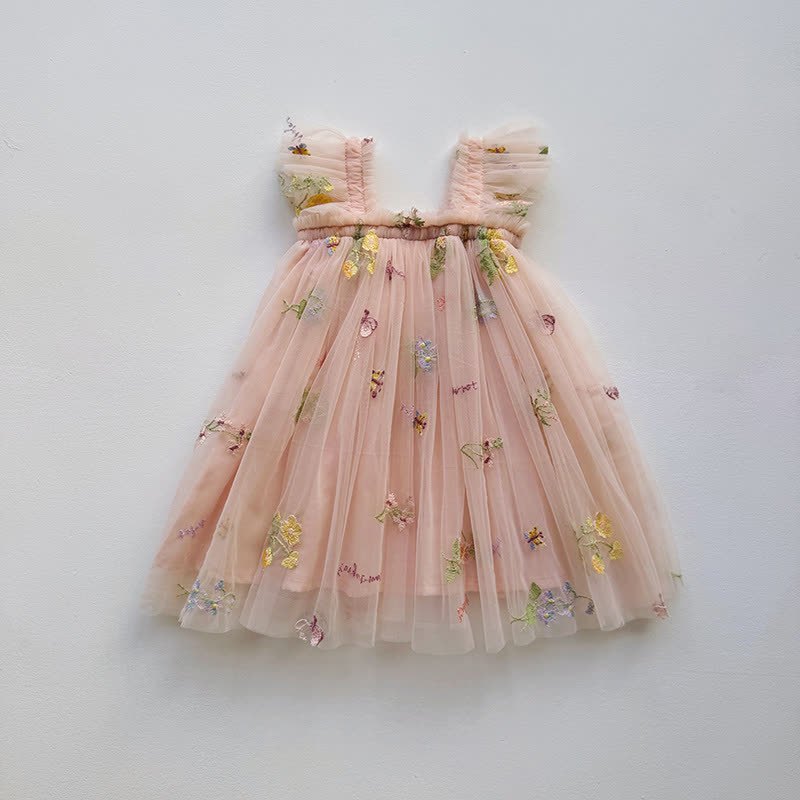 幼児用女の子用フラワーメッシュフライングスリーブDress - ピンク - 5～7歳 - image 7