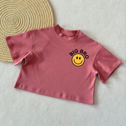 BIG BRO兄ちゃんの笑顔のベビーTシャツ（夏用カジュアルTシャツ） - レンガ色 - 2～3歳 - image 4
