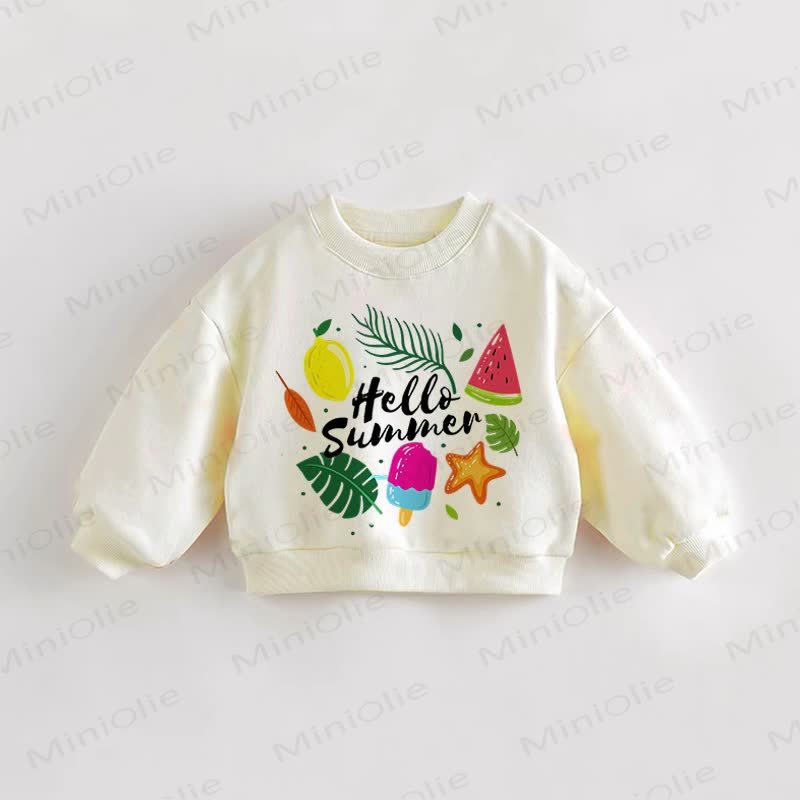 HELLO SUMMER幼児用フードプリントスウェットシャツ - クリーム - 3～5歳 - image 1