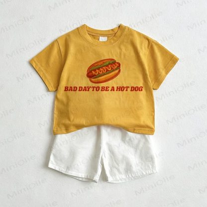BAD DAY TO BE A HOT DOGベビーTシャツ＆ショートパンツ 2点セット - 黄色と白 - 3～5歳 - image 1