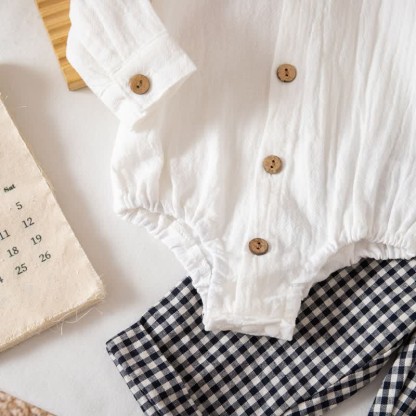 男の子用チェック柄ボディスーツオーバーオール2点セット - image 10